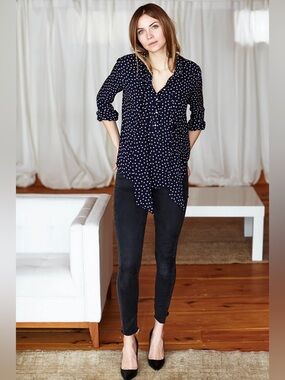 NWT Emerson Fry RIBBONS BLOUSE - NAVY DOT